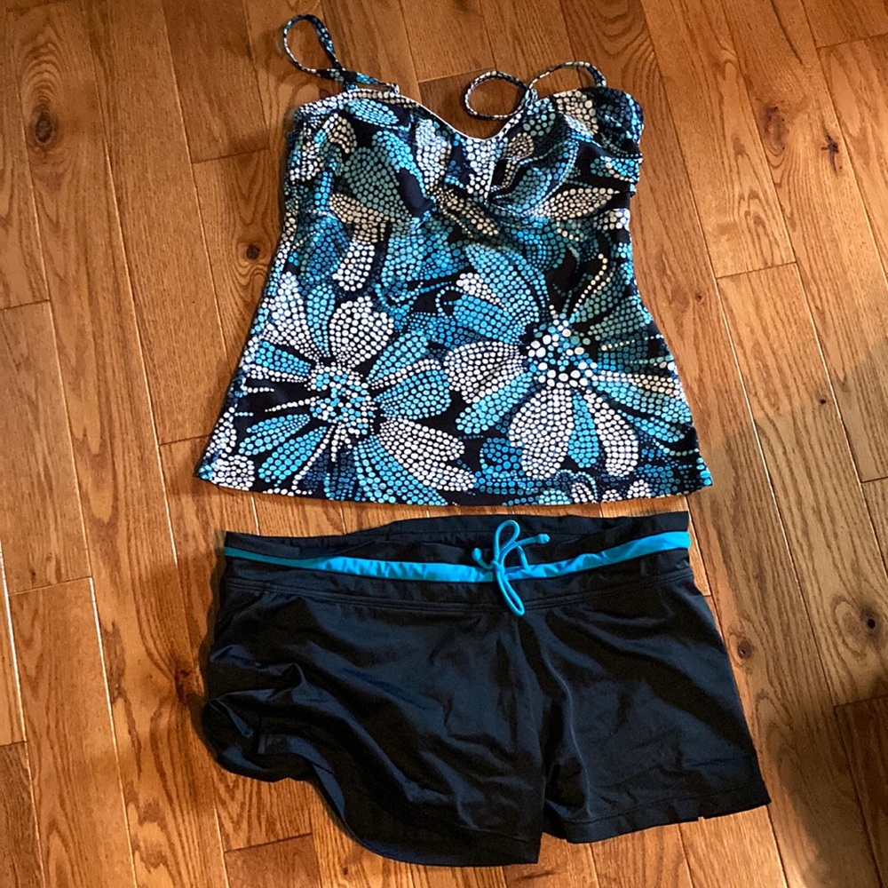 Blue swim suite two piece set